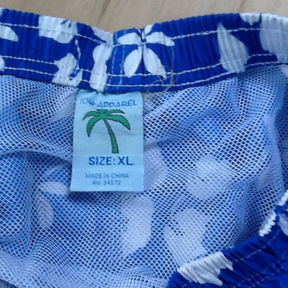 Men's Blue Hawaiian Print Swim Trunks Sz XL - Picture 7 of 8